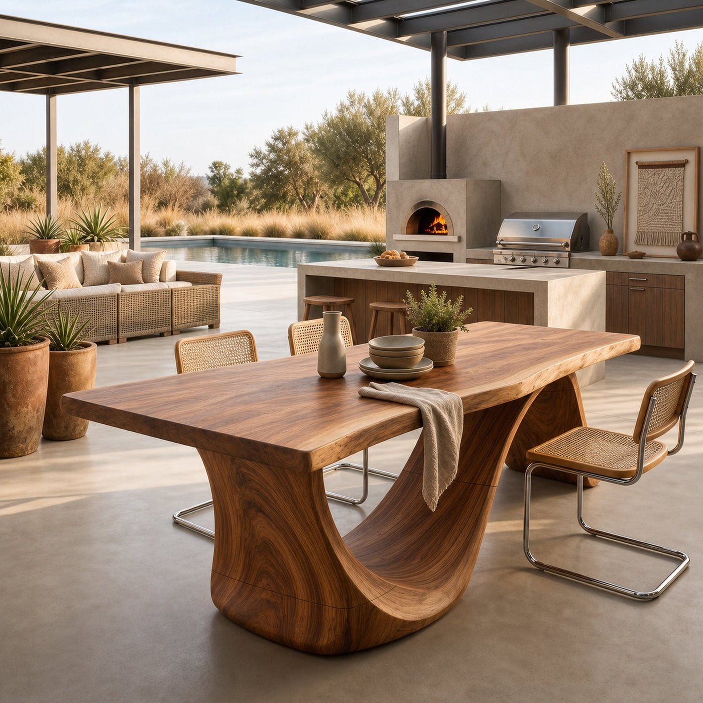 Mid Century Slab Dining Table For Dining Room Interior - product view 3