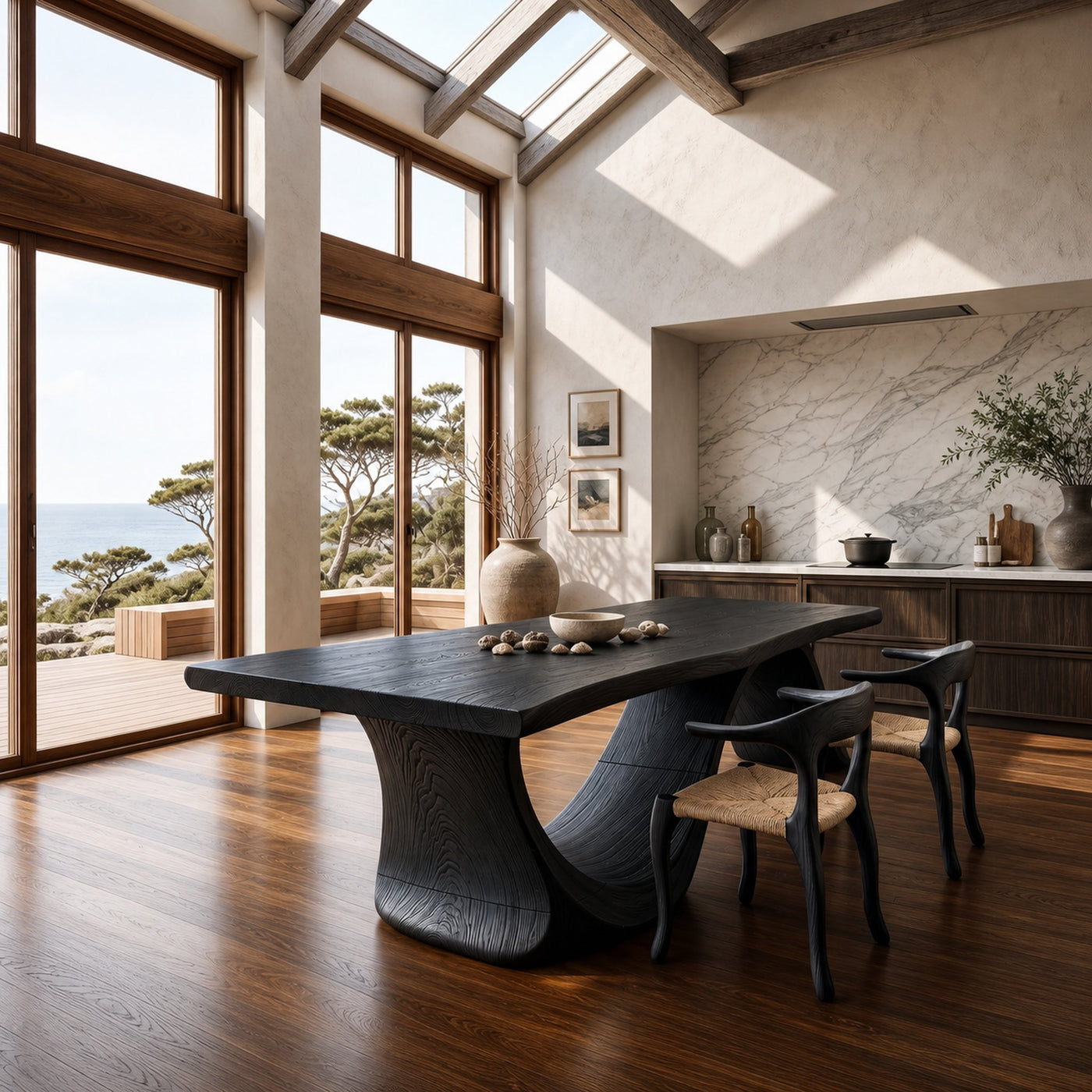Mid Century Slab Dining Table For Dining Room Interior - product view 4