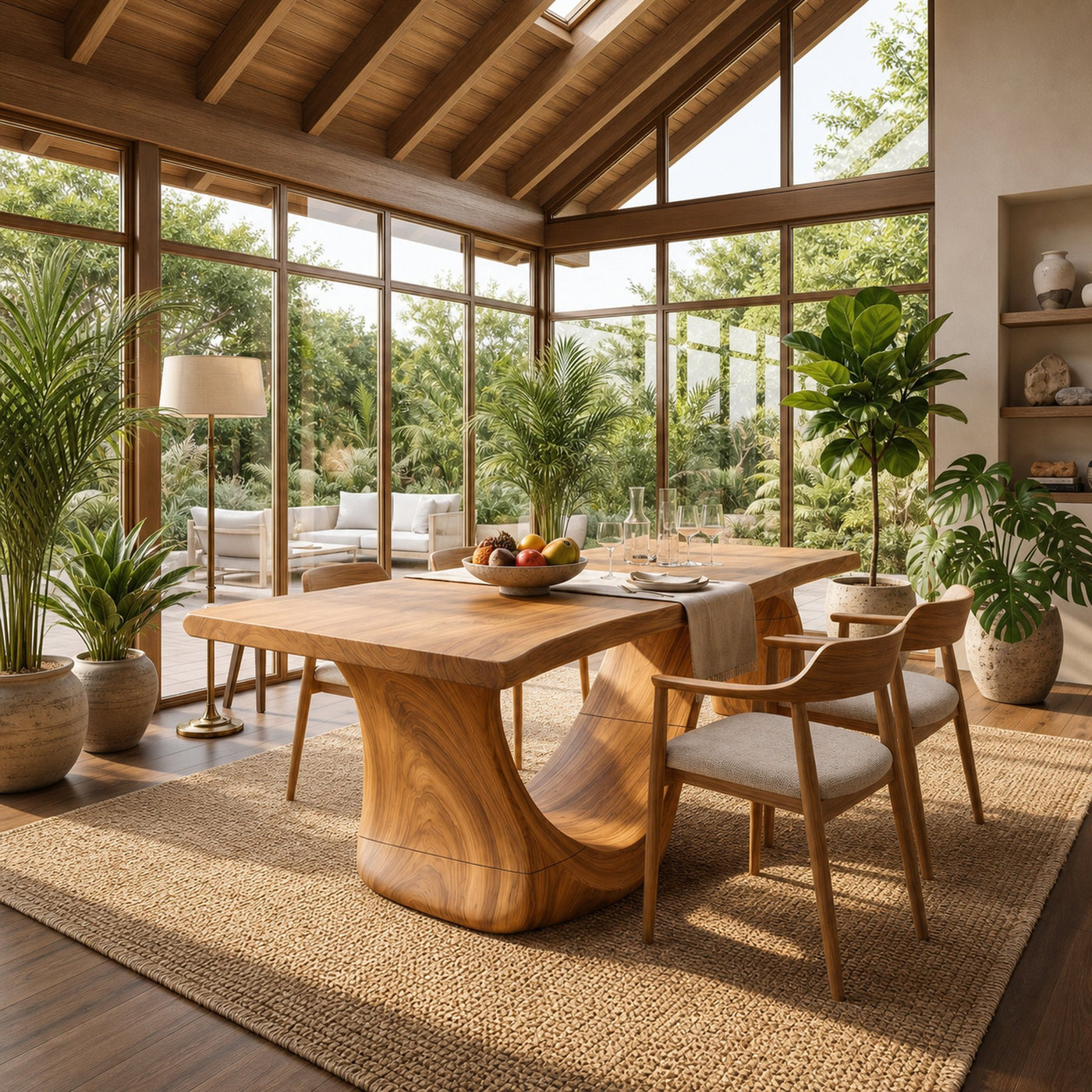 Mid Century Slab Dining Table For Dining Room Interior - product view 5
