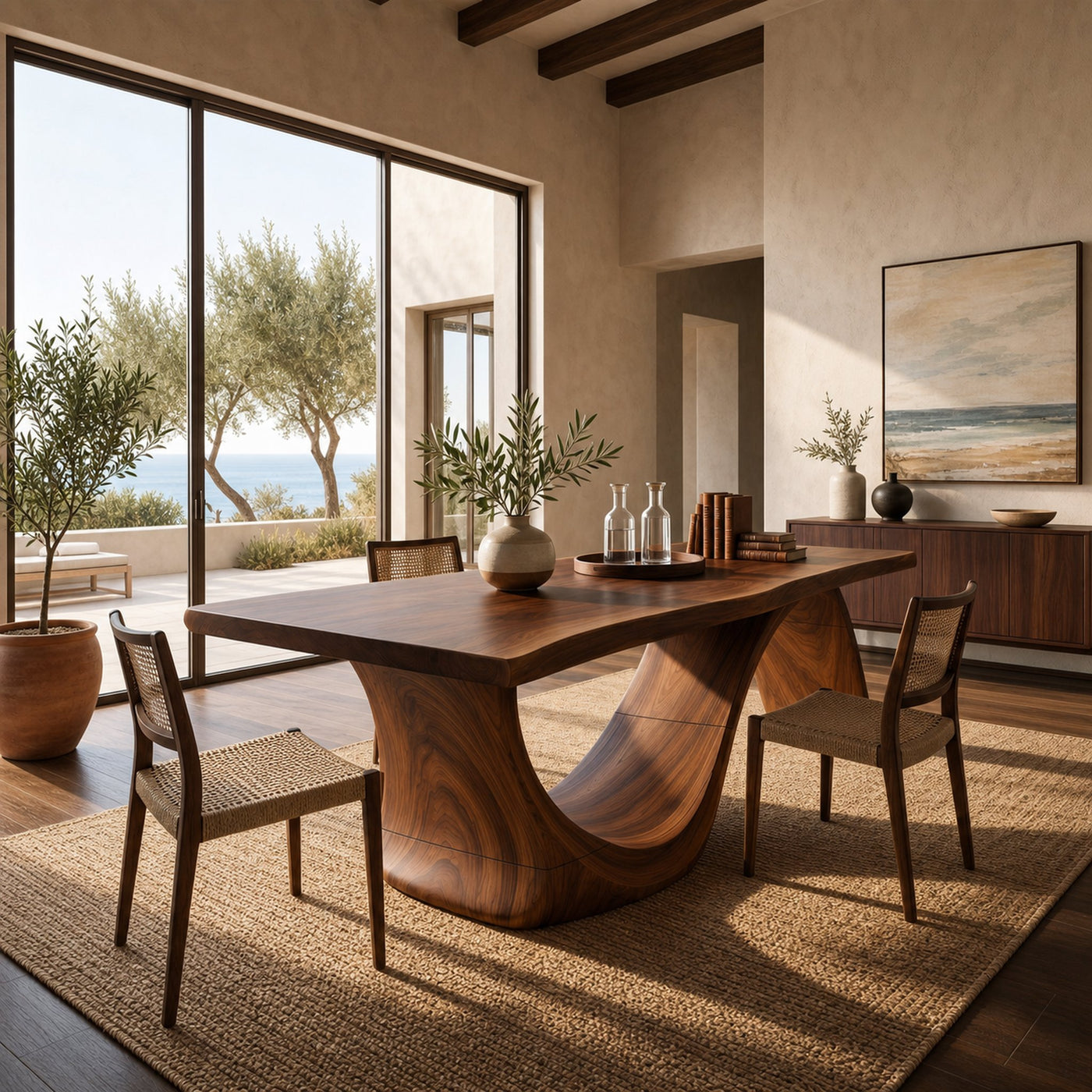 Mid Century Slab Dining Table For Dining Room Interior - product view 7