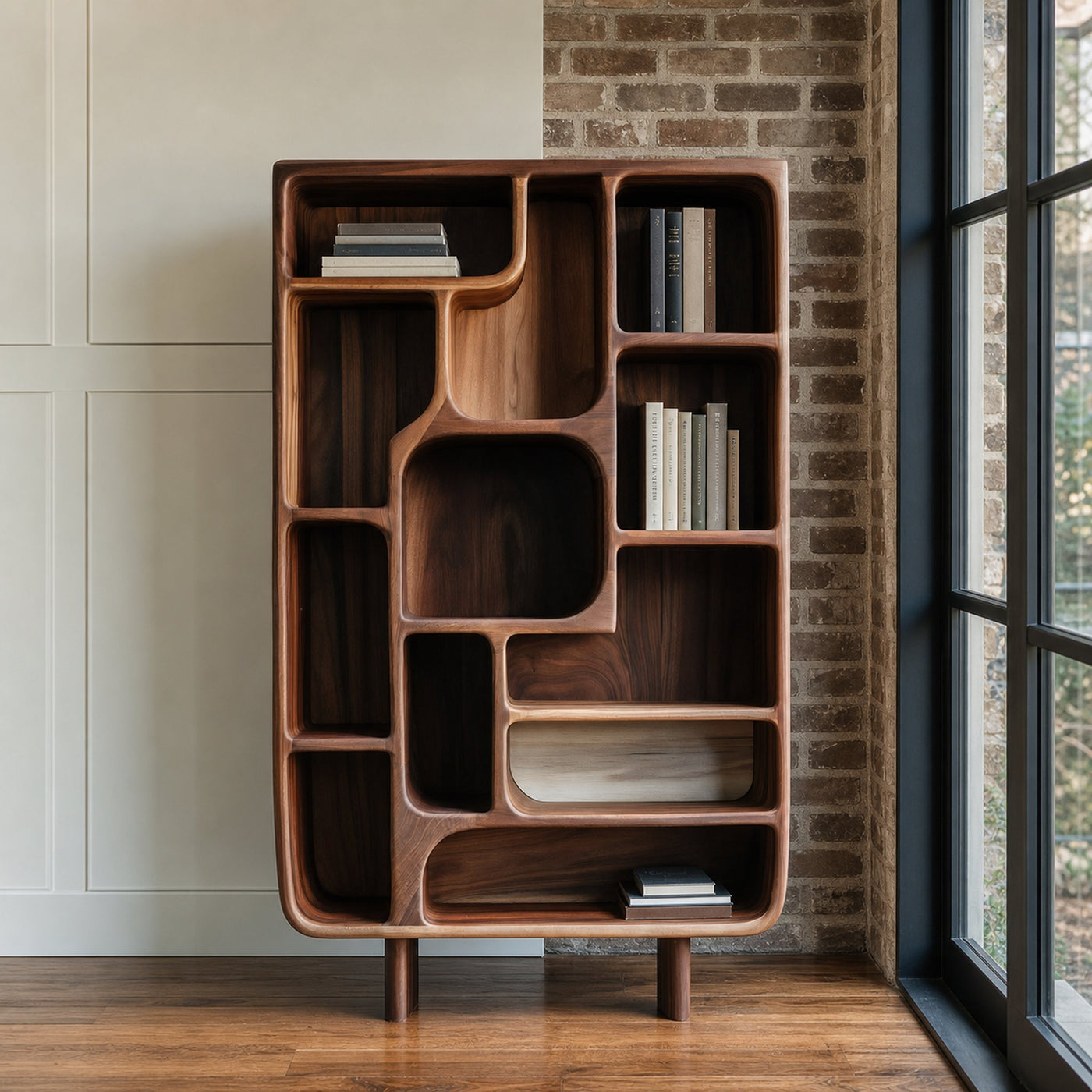 Mid Century Solid Wood Bookcase Organic Modern Style