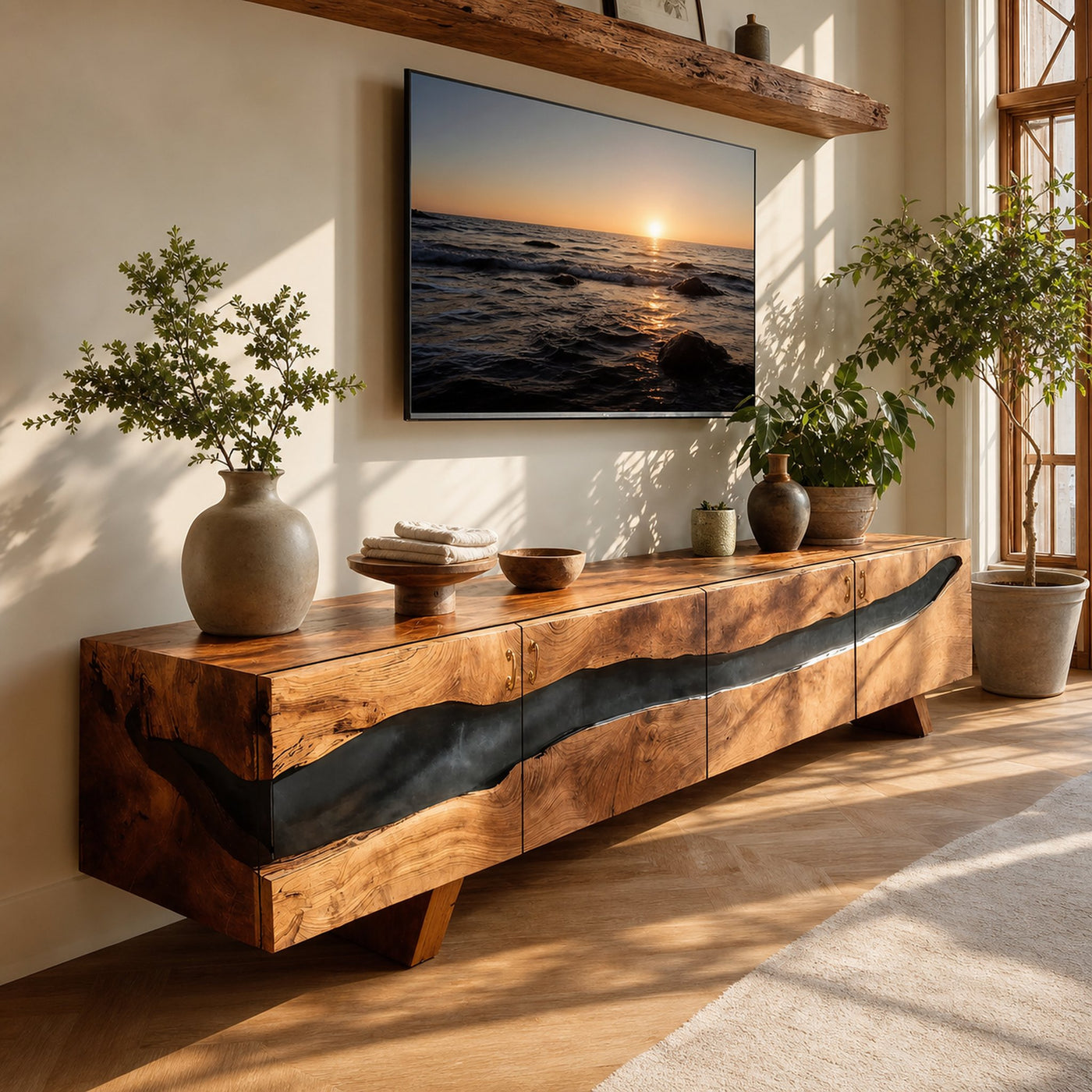Mid Century Solid Wood Entertainment Stand For Decor