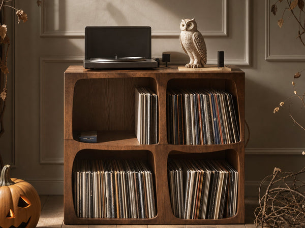Mid Century Solid Wood Record Stand For Halloween Bedroom Decor