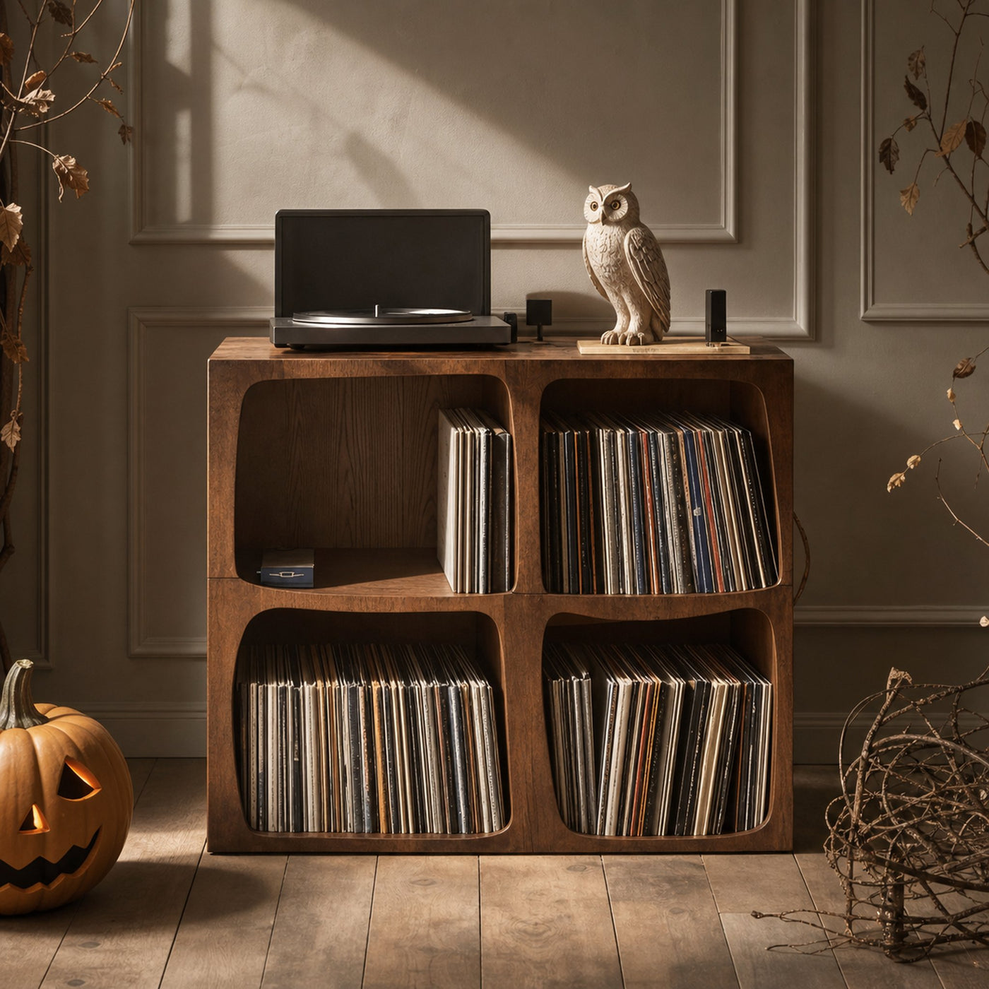 Mid Century Solid Wood Record Stand For Halloween Bedroom Decor
