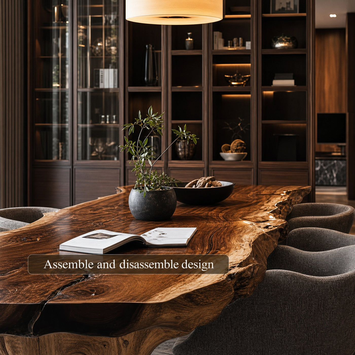 Mid Century Solid Wood Slab Dining Table Kitchen - product view 3
