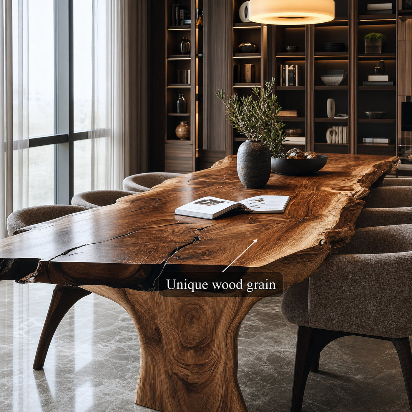 Mid Century Solid Wood Slab Dining Table Kitchen - product view 4