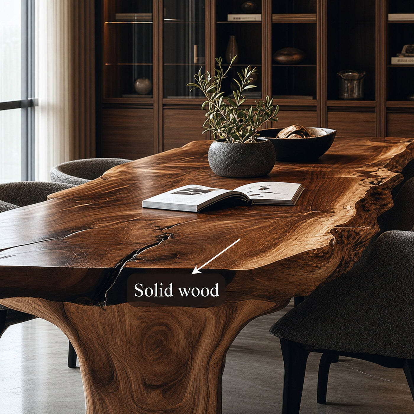 Mid Century Solid Wood Slab Dining Table Kitchen - product view 5