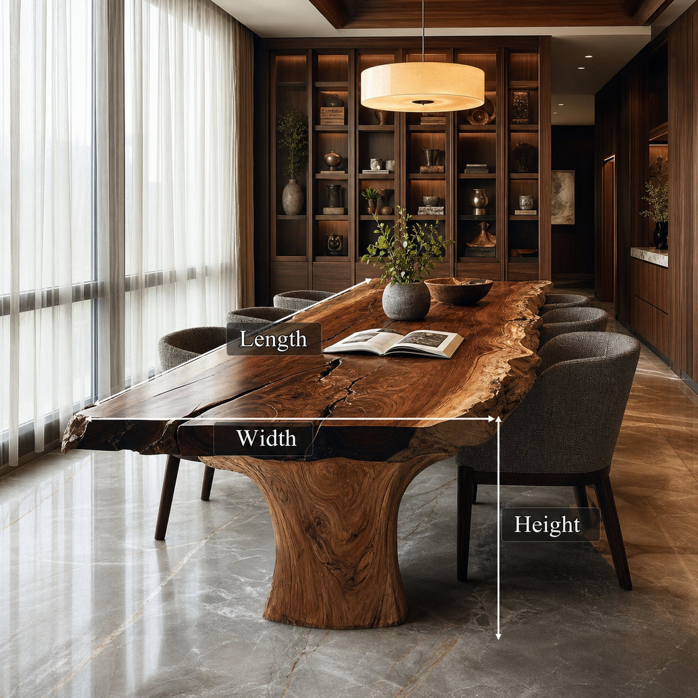 Mid Century Solid Wood Slab Dining Table Kitchen - product view 6