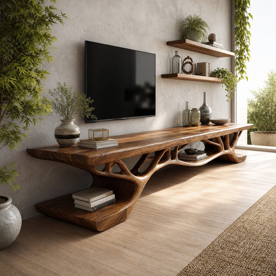 Mid Century Solid Wood TV Console For Bedroom And Entryway Decor