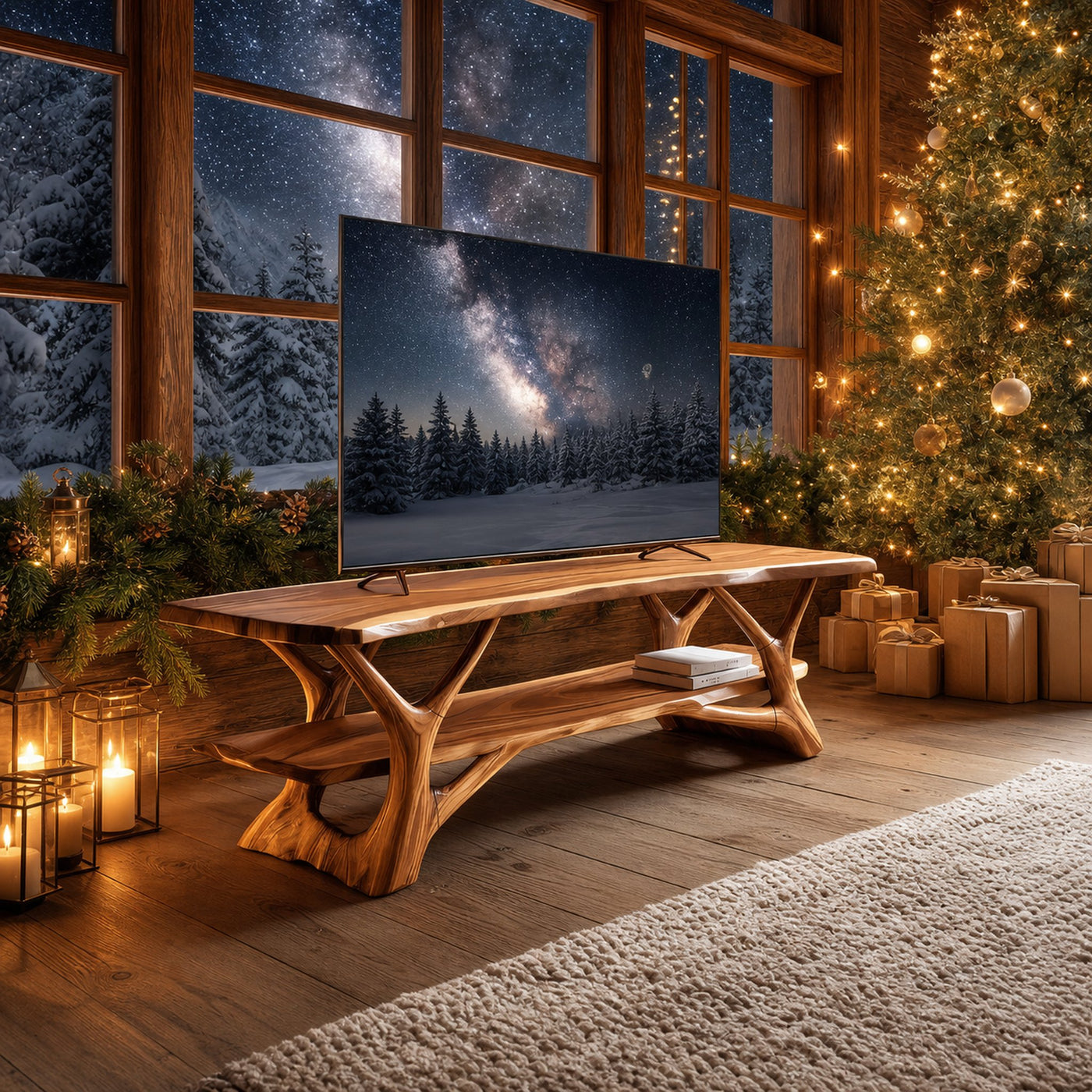 Mid Century Solid Wood TV Console For Christmas Entryway Design