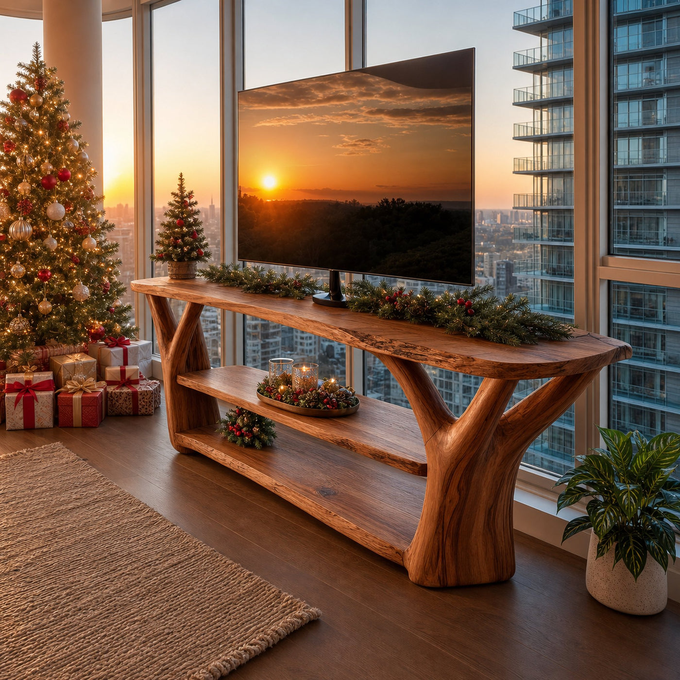 Mid Century Solid Wood TV Console For Christmas Gift Ideas