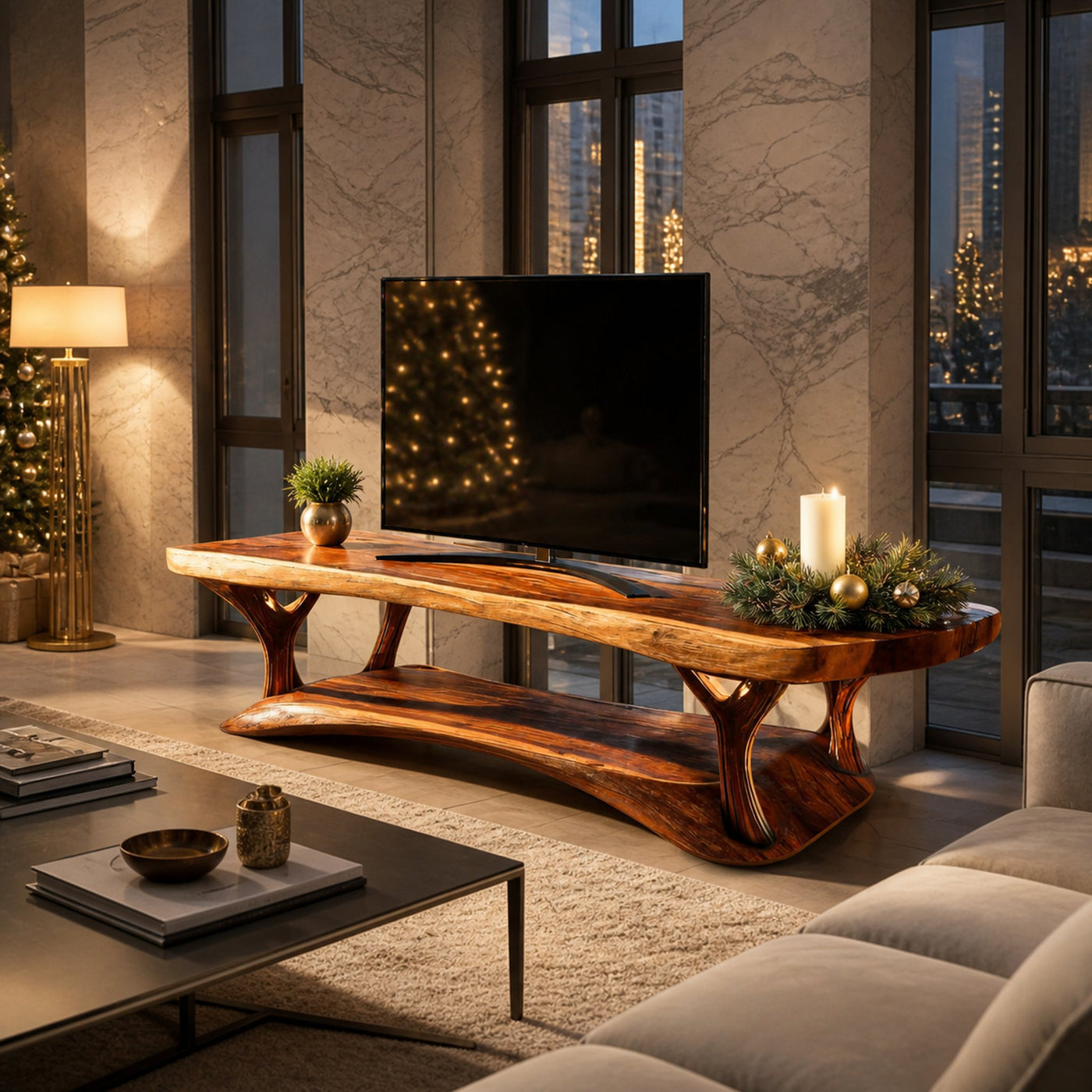 Mid Century Solid Wood TV Console For Holiday Bedroom Decor