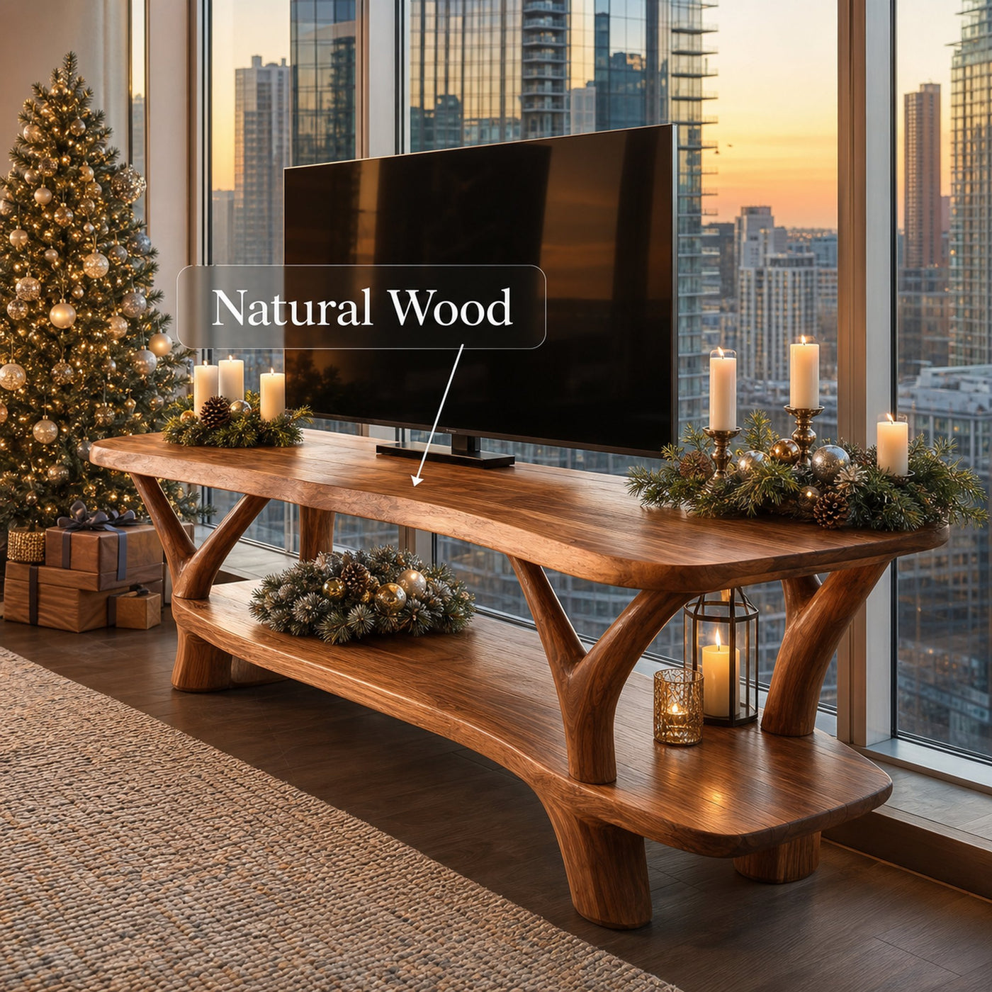 Mid Century Solid Wood TV Console For Holiday Entryway Decor - product view 6