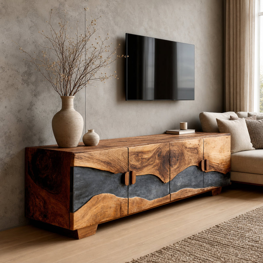Mid Century Solid Wood TV Console For Living Room Decor