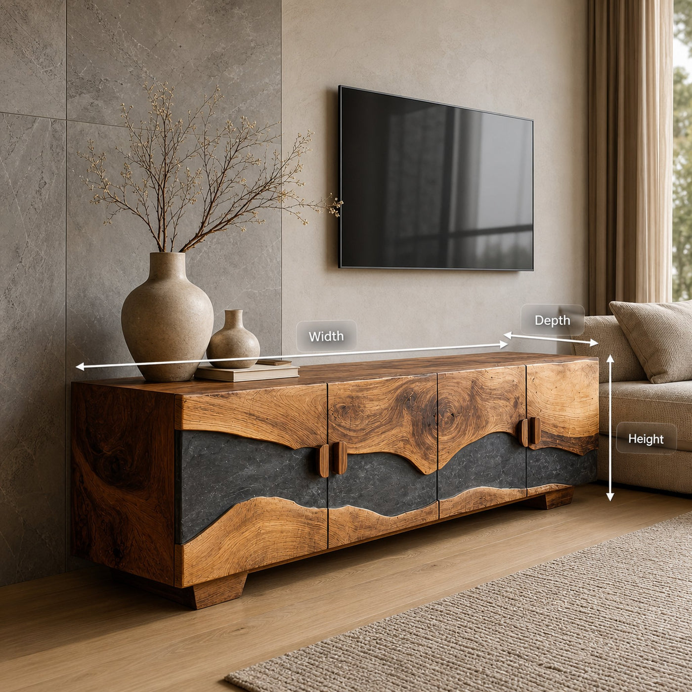 Mid Century Solid Wood TV Console For Living Room Decor - product view 7