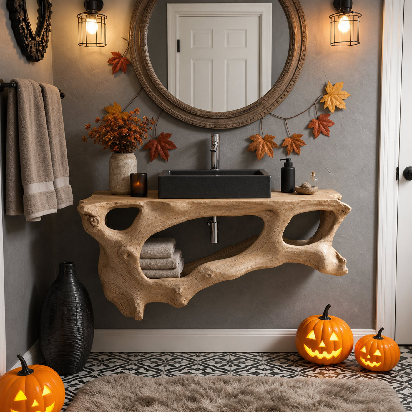 Mid Century Solid Wood Vanity For Bathroom Halloween Furniture