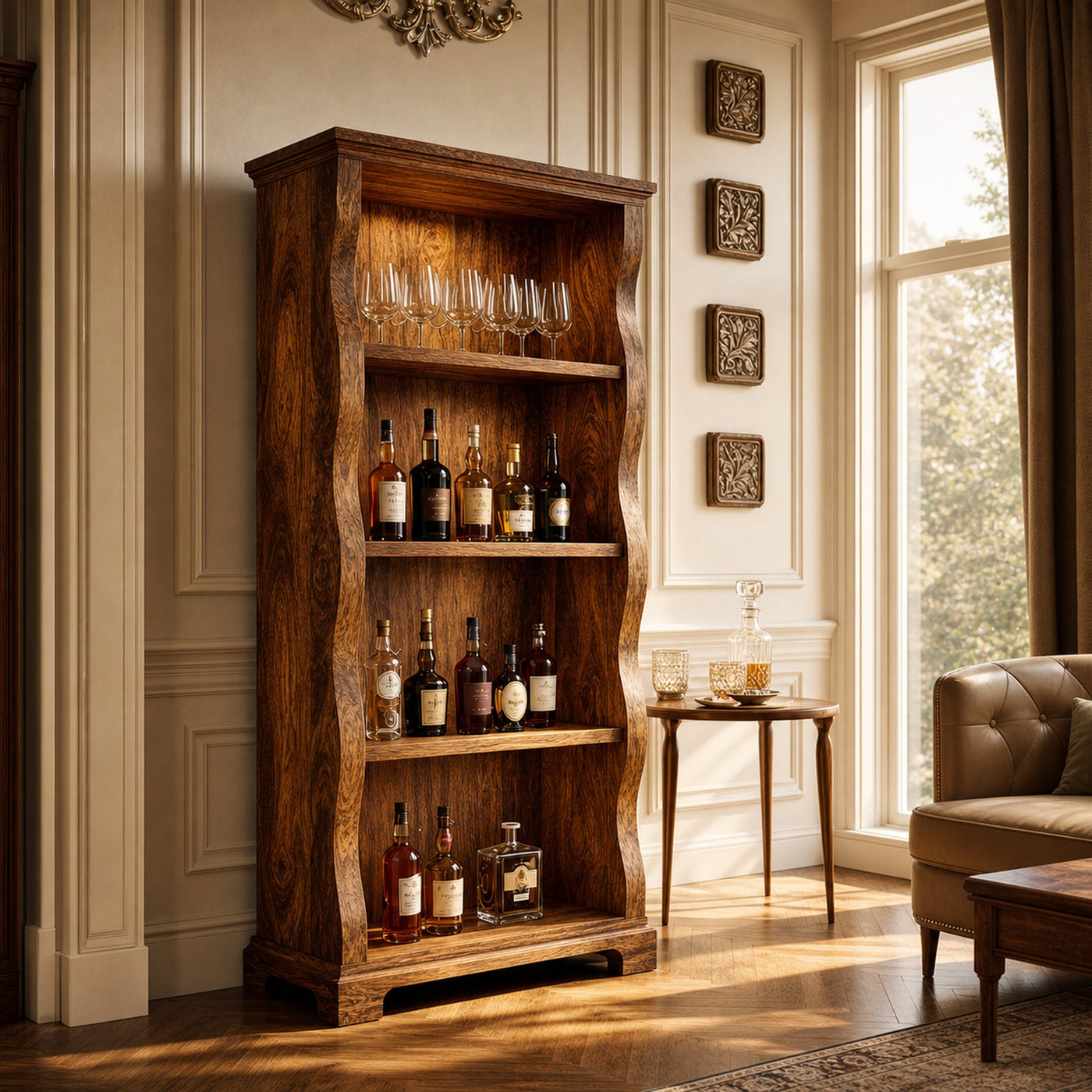 Mid Century Solid Wood Wine Cabinet Home Bar