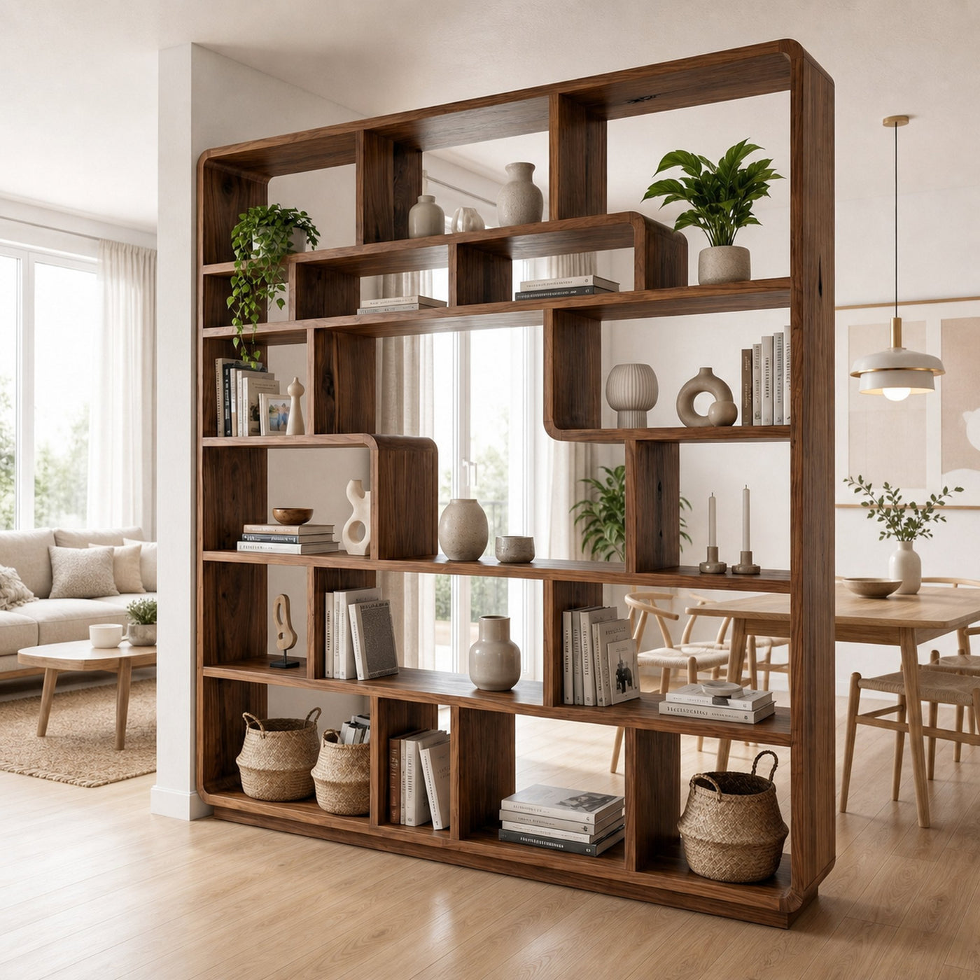 Mid Century Statement Room Divider Bookshelf For Living Room And Office