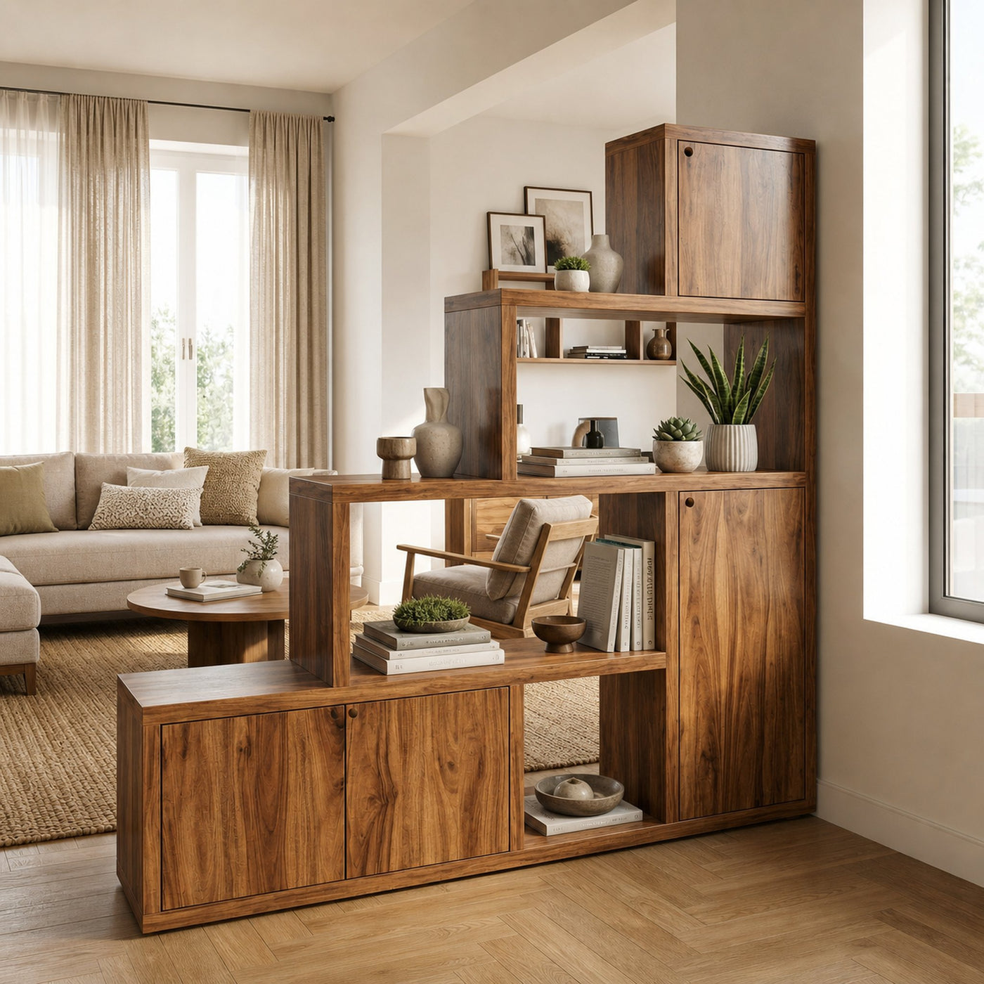 Mid Century Storage Room Divider Bookshelf For Living Room And Apartment - product view 6