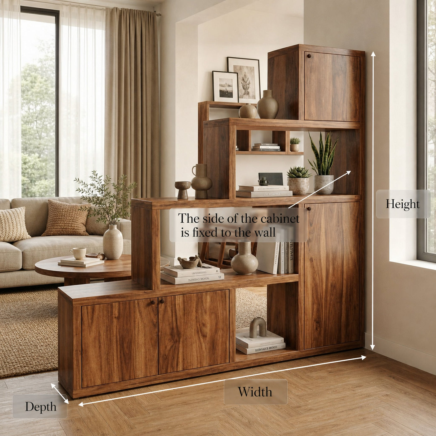 Mid Century Storage Room Divider Bookshelf For Living Room And Apartment - product view 8