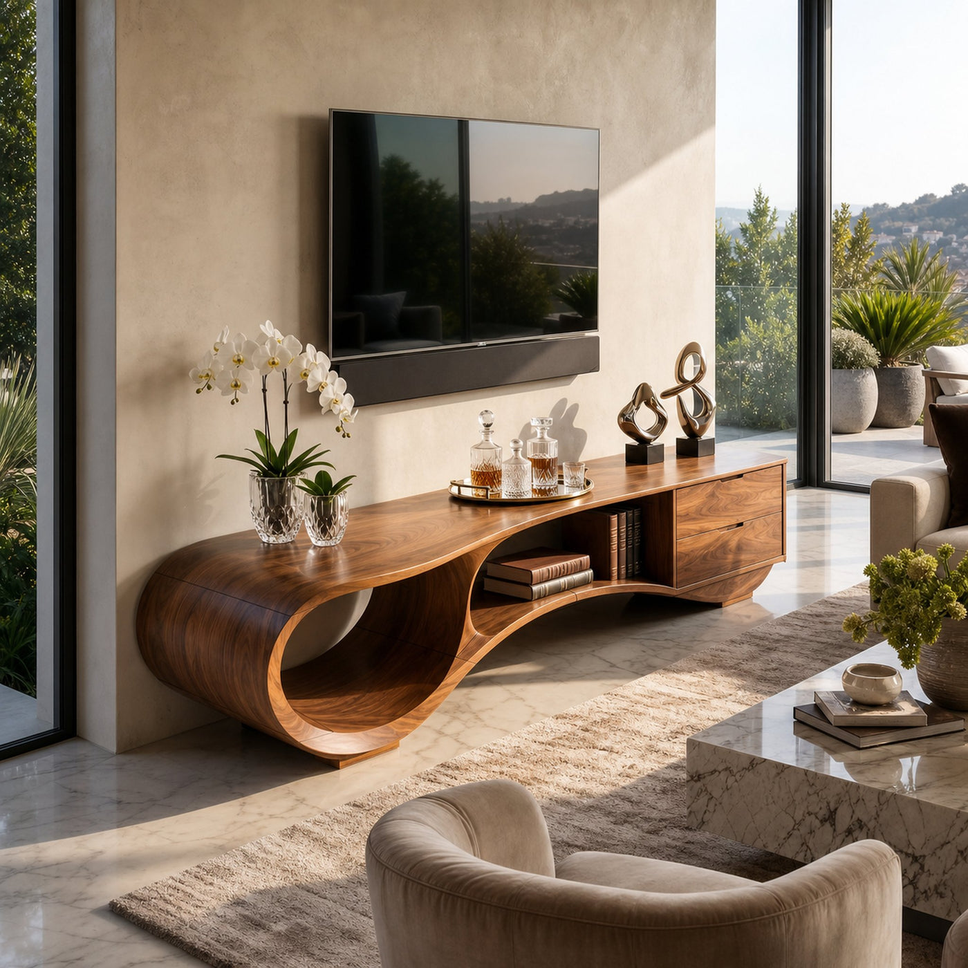 Mid Century Streamline TV Cabinet For Lounge Interior