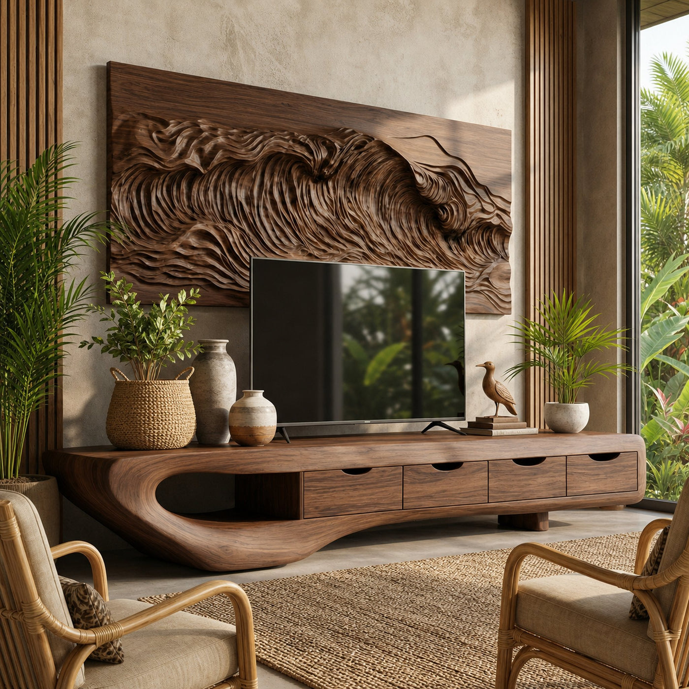 Mid Century TV Cabinet Solid Natural Wood For Living Room - product view 7