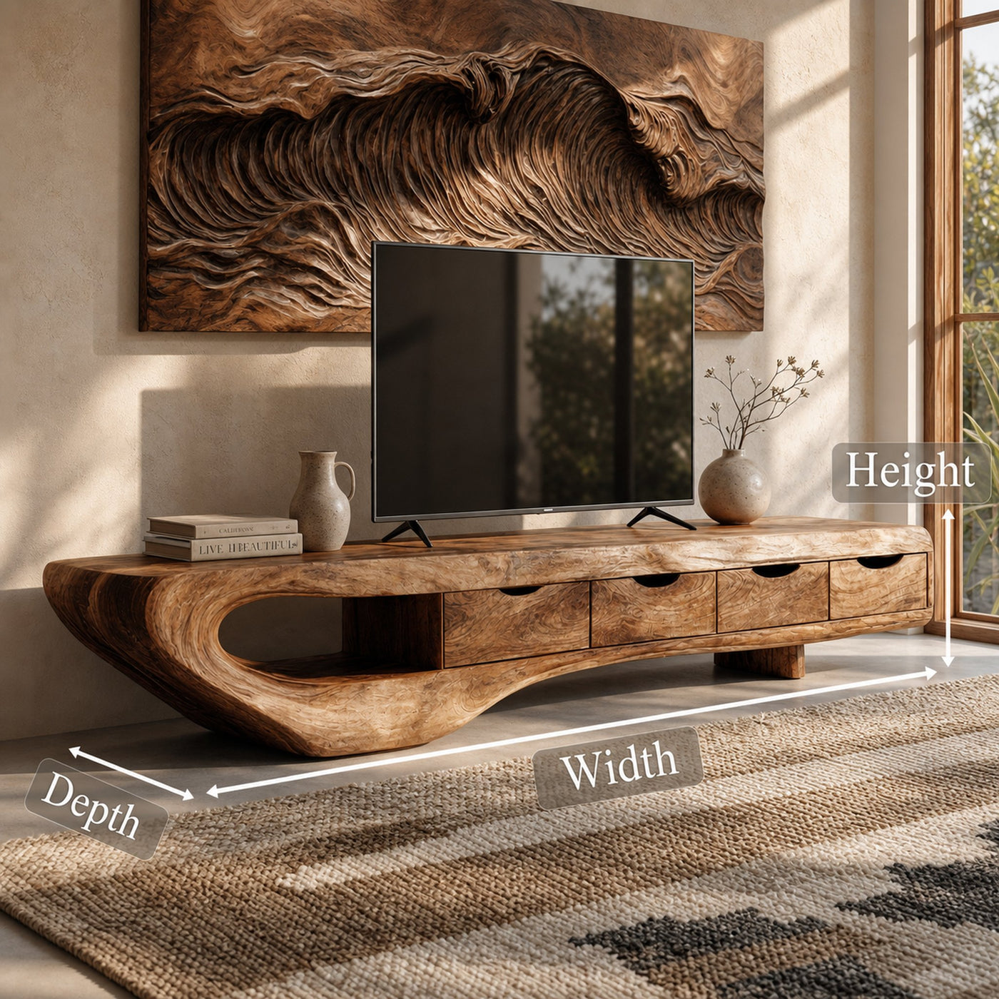 Mid Century TV Cabinet Solid Natural Wood For Living Room - product view 8