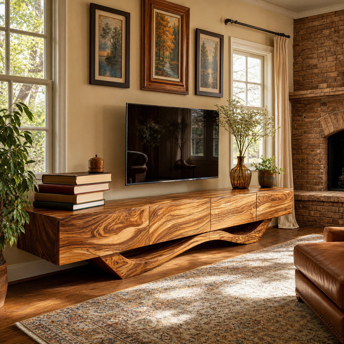 Mid Century TV Stand With Flowing Base For Living Room - product view 6