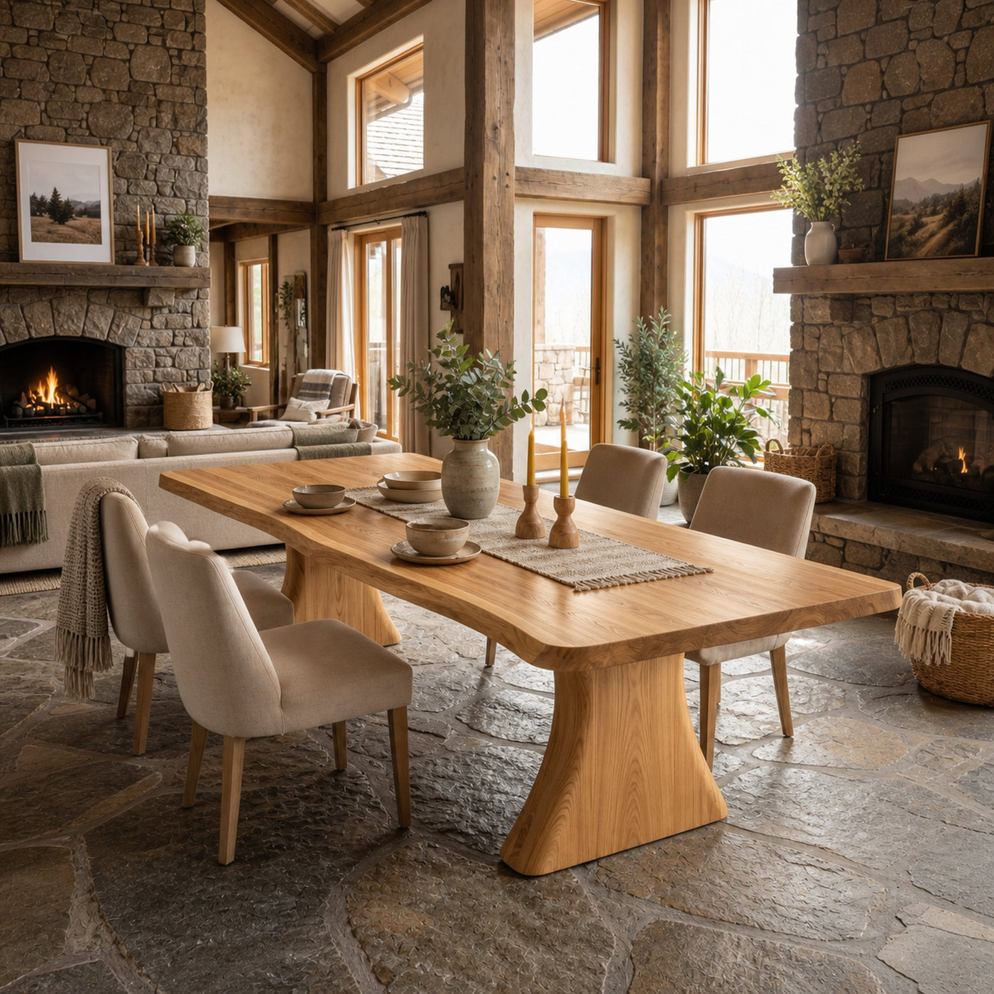 Mid Century Thick Top Dining Table For Contemporary Dining - product view 5