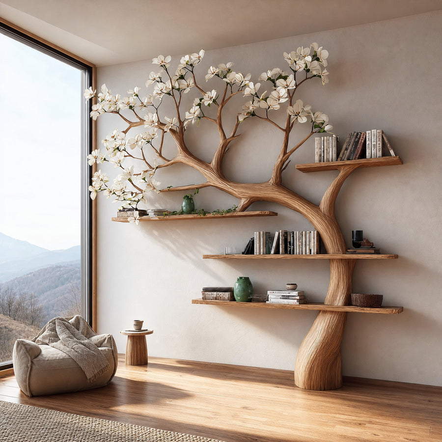 Mid Century Tree Bookshelf Holiday Study room