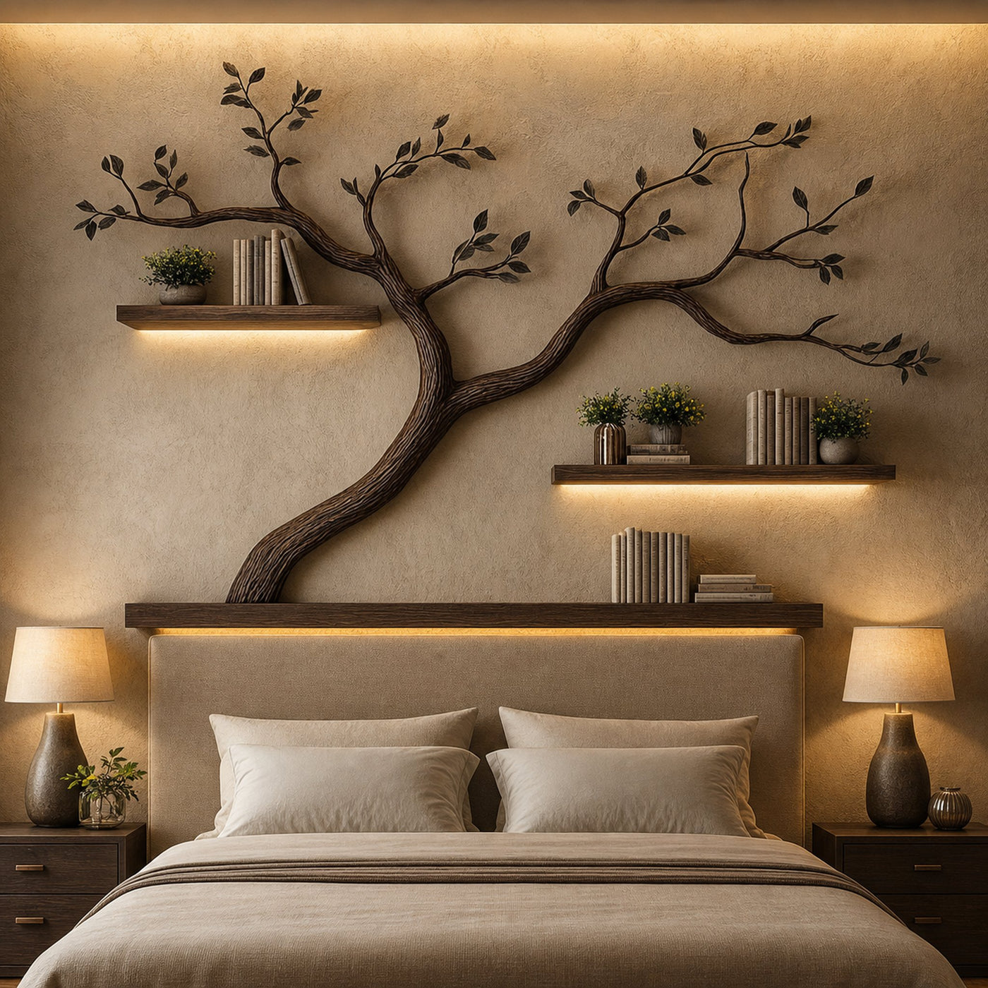 Mid Century Tree Wall Bookshelf Bedroom Headboard