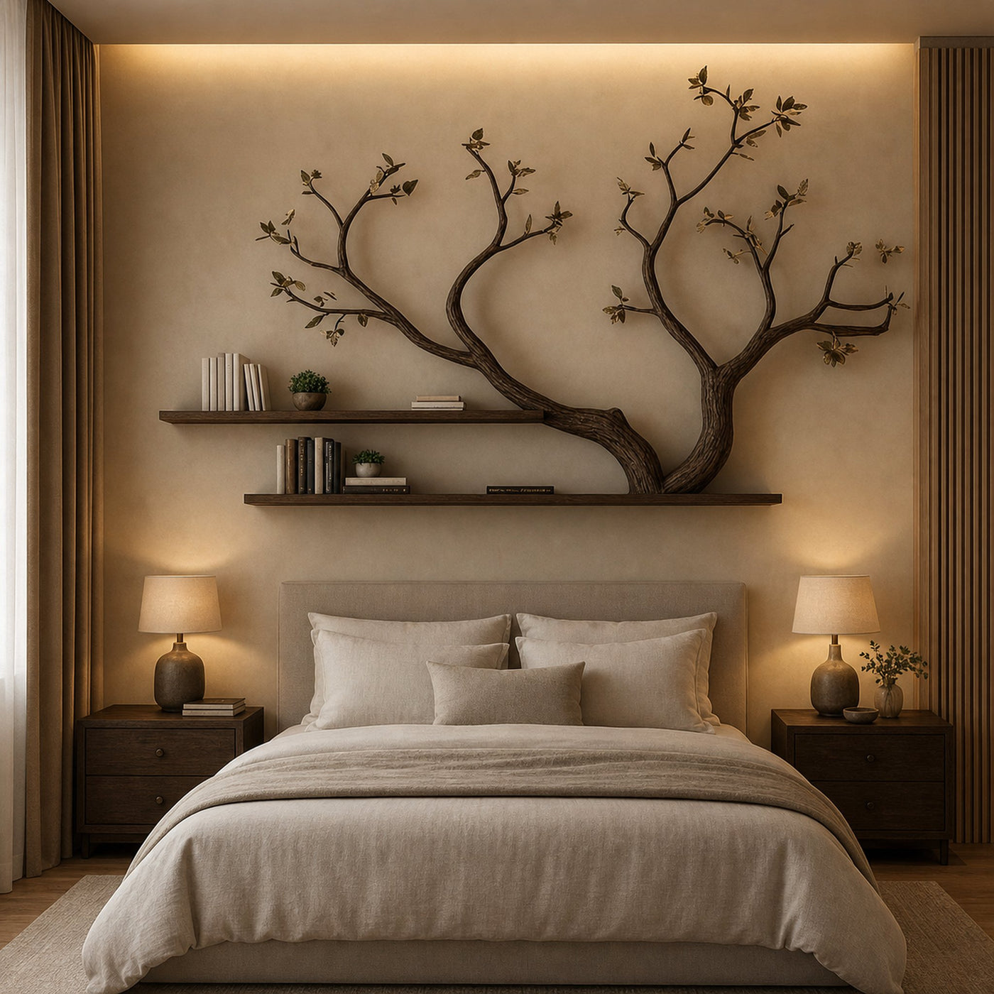 Mid Century Tree Wall Bookshelf Modern Cozy Bedroom