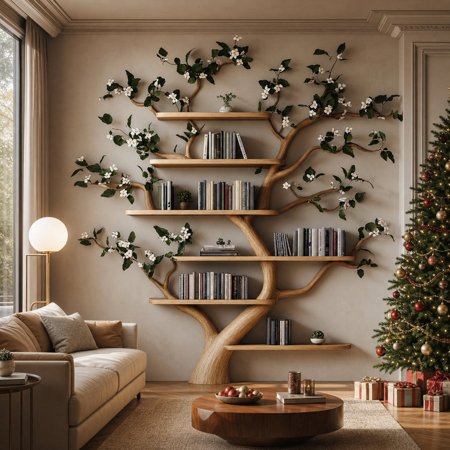 Mid Century Tree Wall Shelf Christmas Living Room