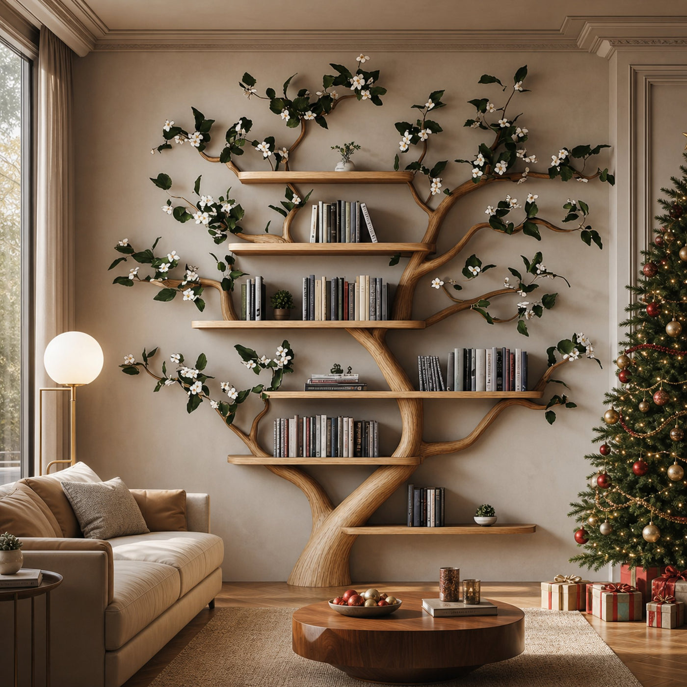 Mid Century Tree Wall Shelf Christmas Living Room