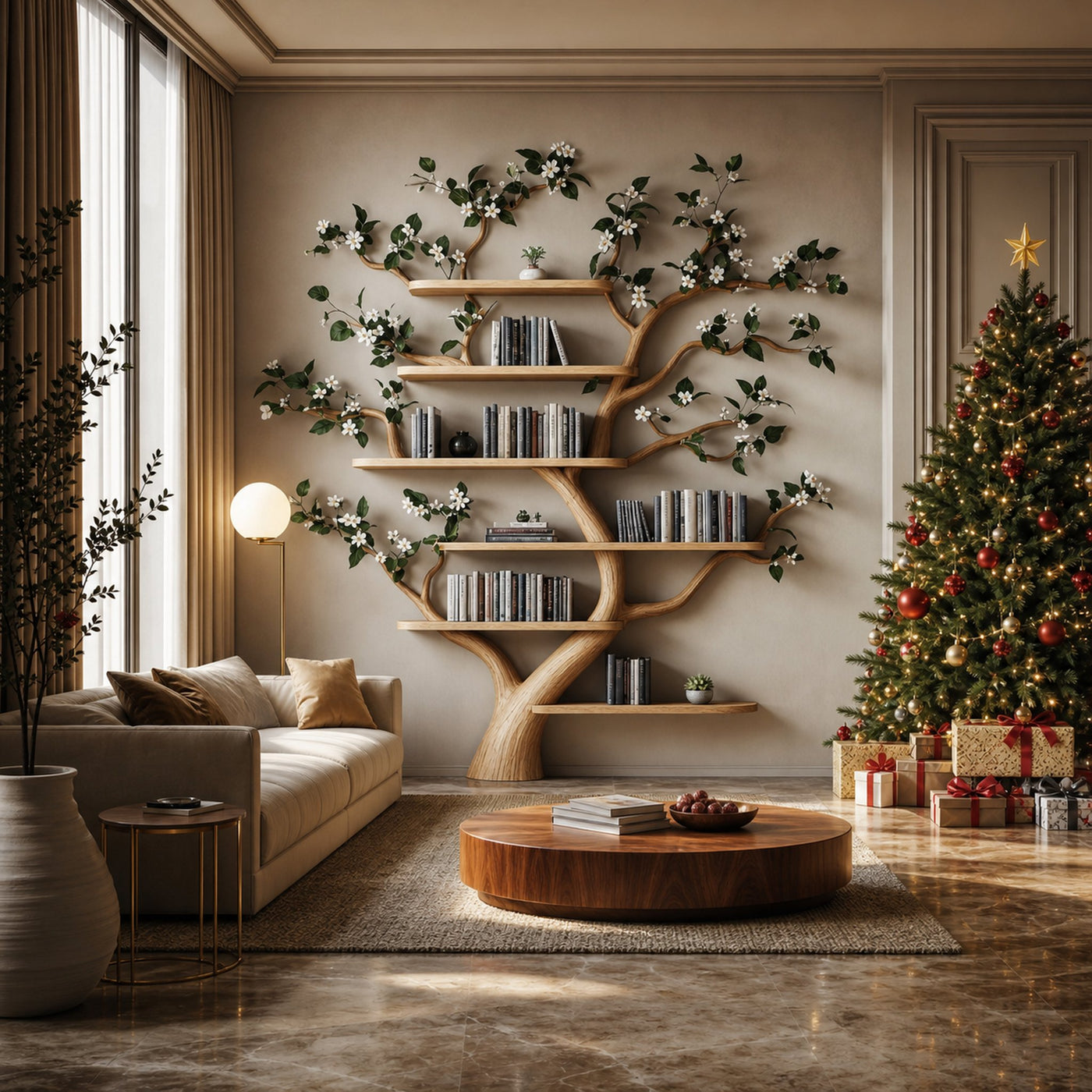 Mid Century Tree Wall Shelf Christmas Living Room - product view 2