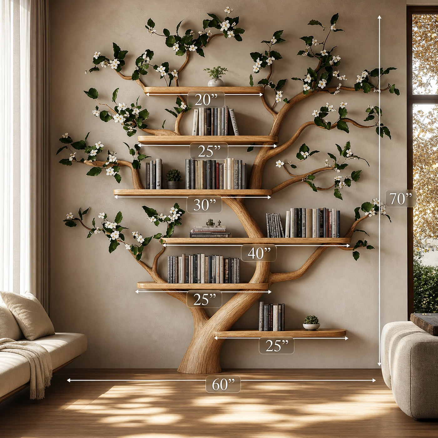 Mid Century Tree Wall Shelf Christmas Living Room - product view 4