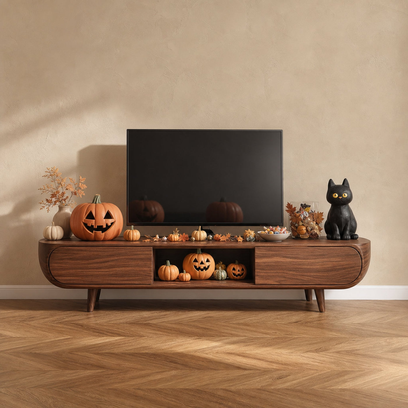Mid Century Tv Stand Cabinet Living Room Halloween Decor