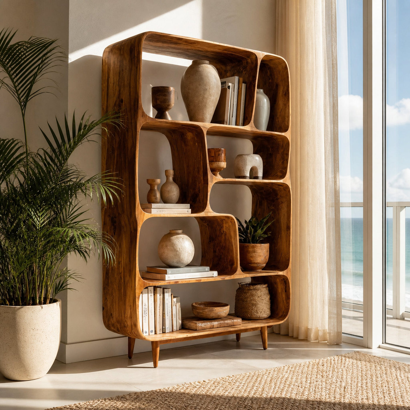 Mid Century Wood Bookshelf For Home Interiors