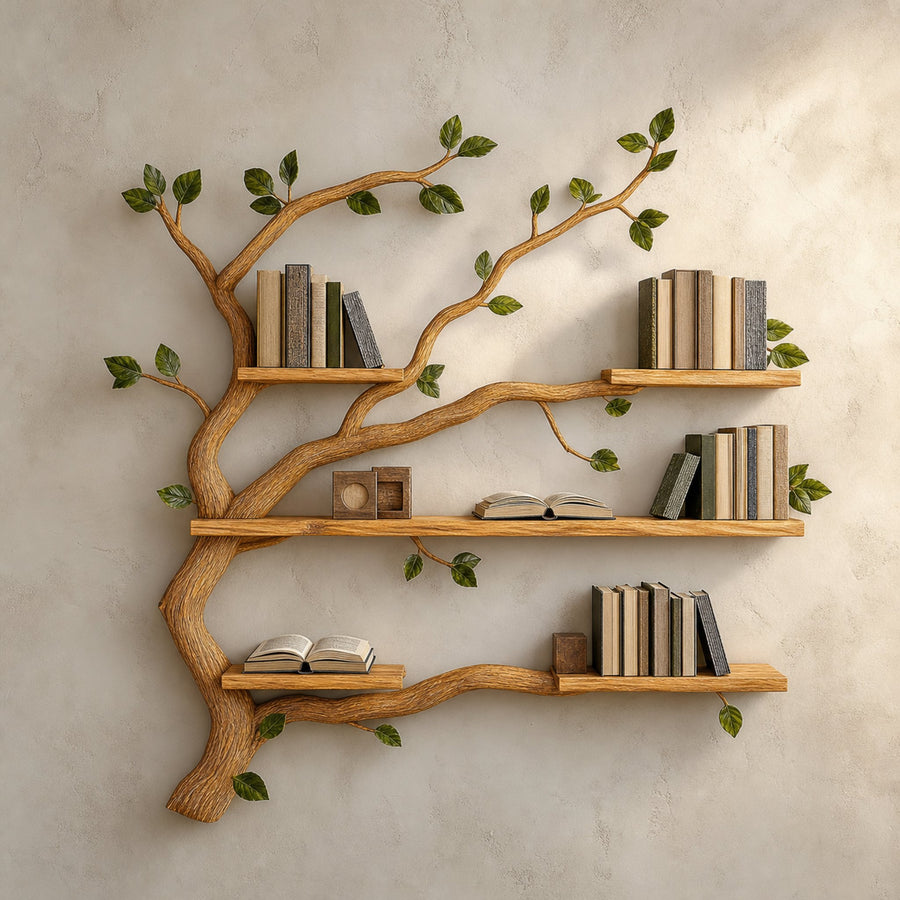 Mid Century Wood Tree Bookcase Wall Mounted Shelf