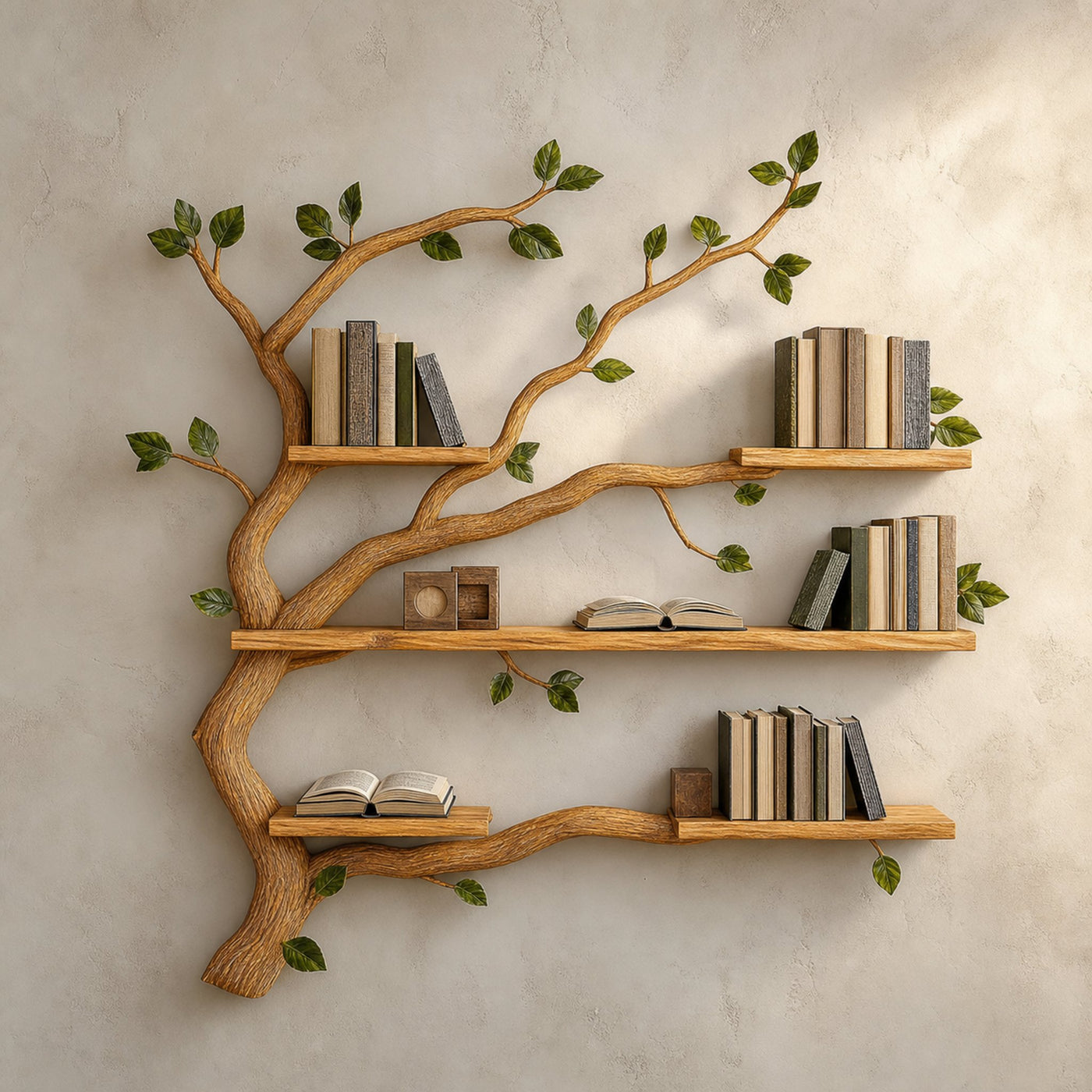 Mid Century Wood Tree Bookcase Wall Mounted Shelf
