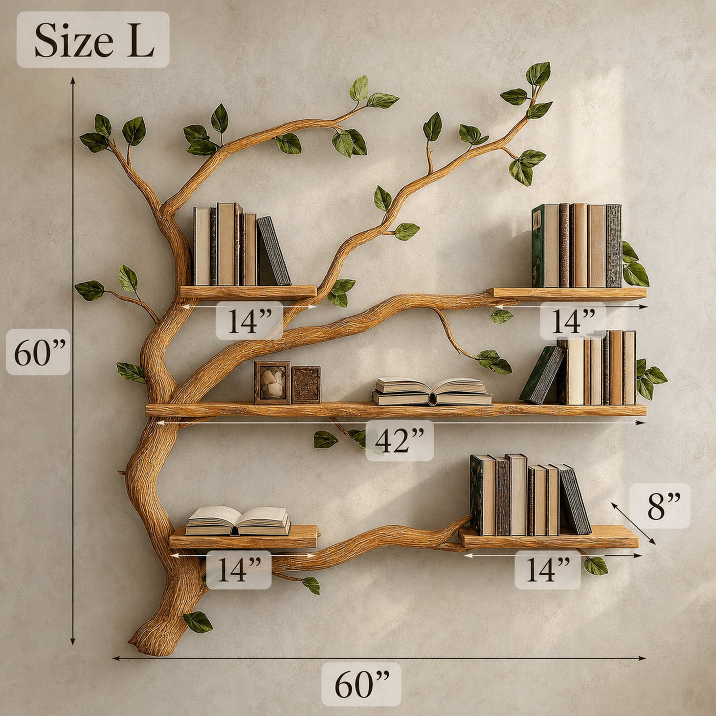 Mid Century Wood Tree Bookcase Wall Mounted Shelf - product view 6