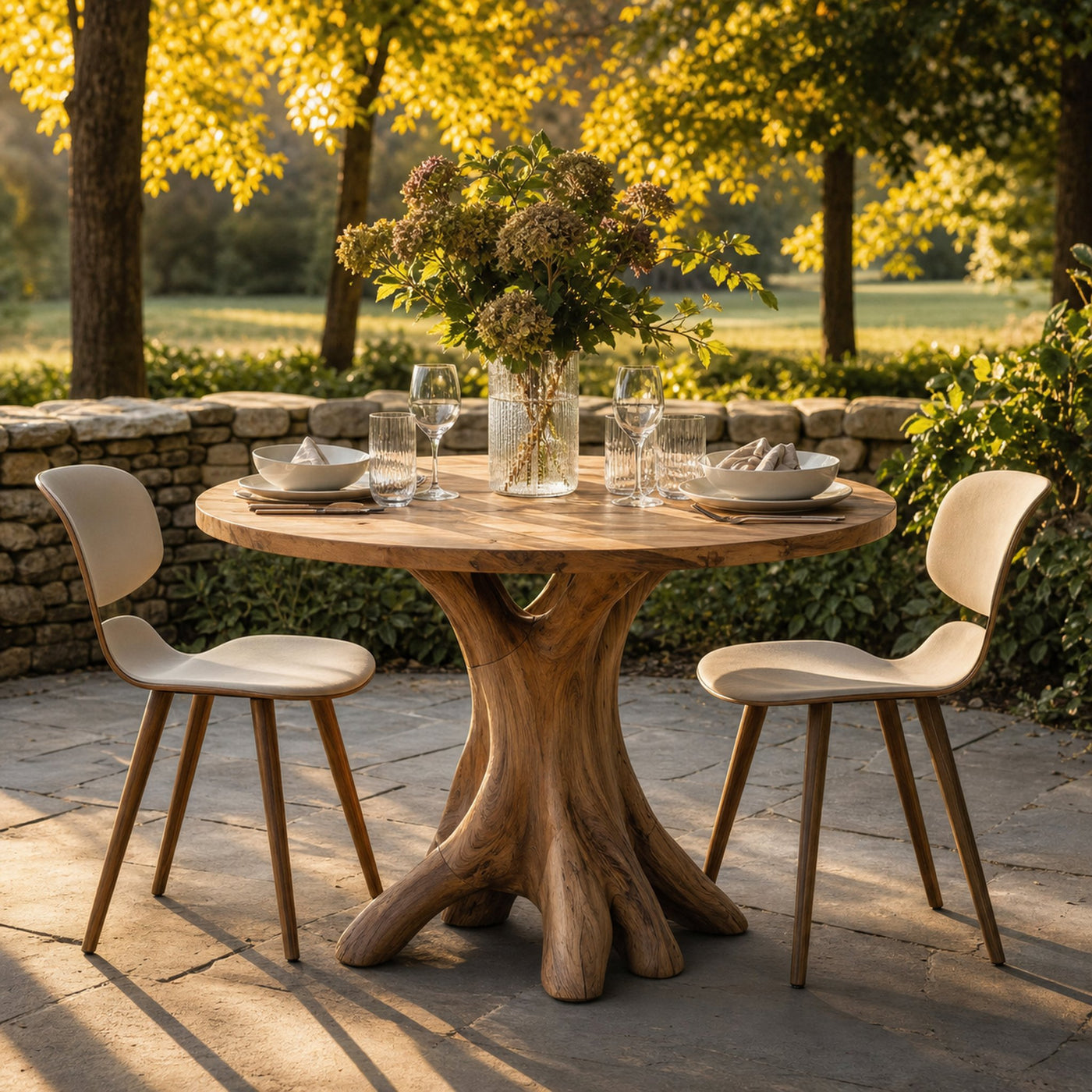 Mid Century Wooden Dining Table For A Warm Outdoor Space