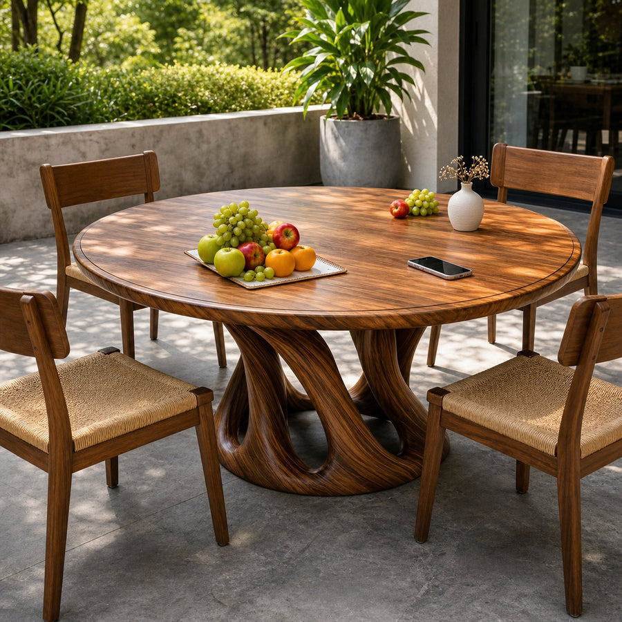 Mid Century Wooden Dining Table With Sculptural Base For Kitchen