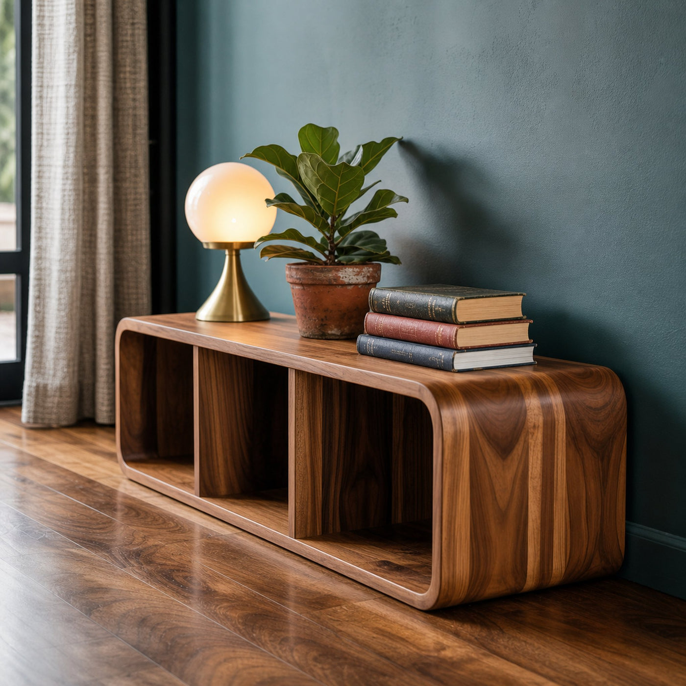 Mid Century Wooden Display Storage Cabinet Living Room Or Entryway
