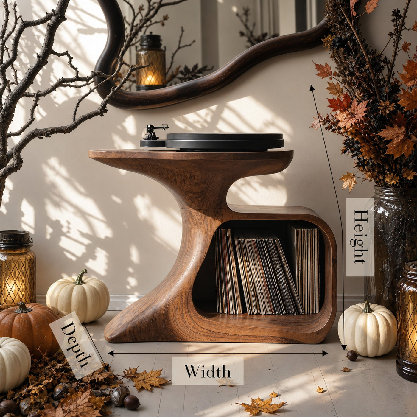 Mid Century Wooden Live Edge Record Stand For Living Room Halloween Decor - product view 6