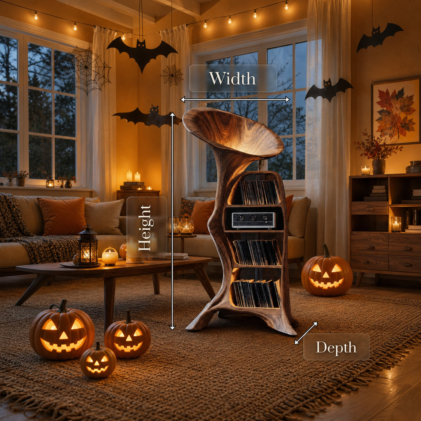 Mid Century Wooden Live Edge Record Stand For Living Room Halloween Decor - product view 6