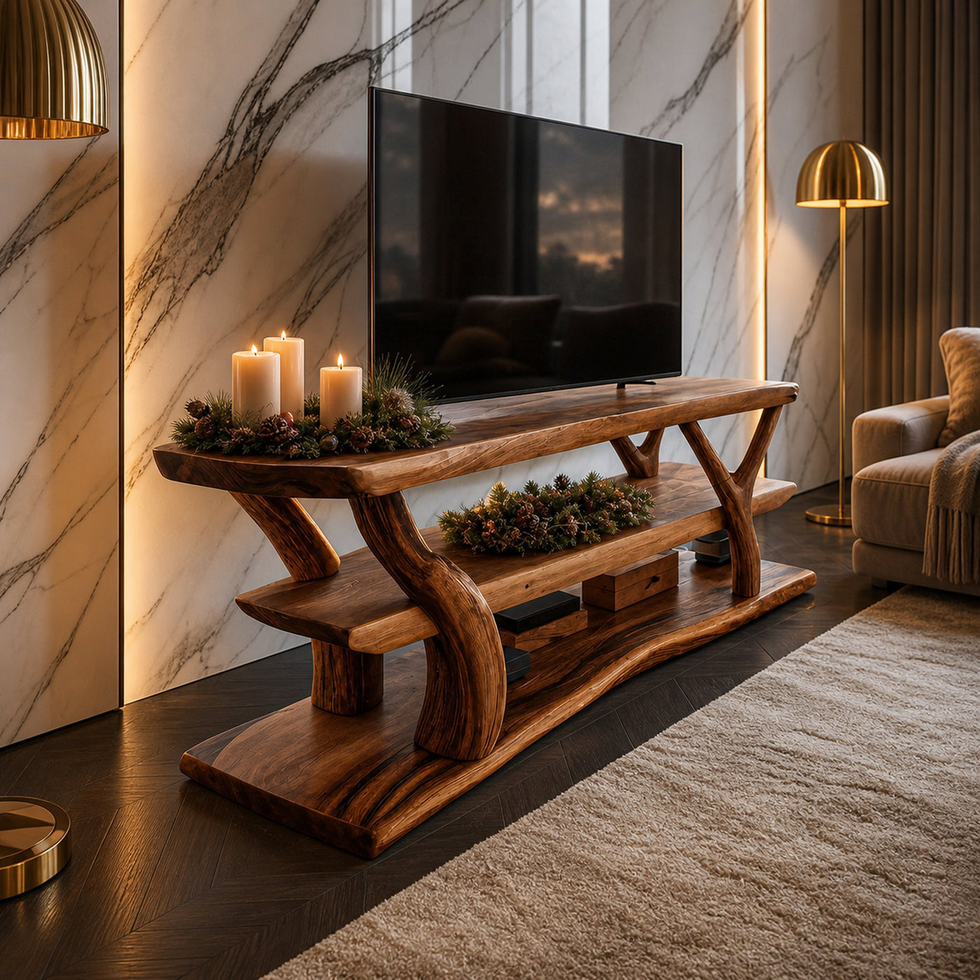 Mid Century Wooden Live Edge TV Console For Christmas Furniture