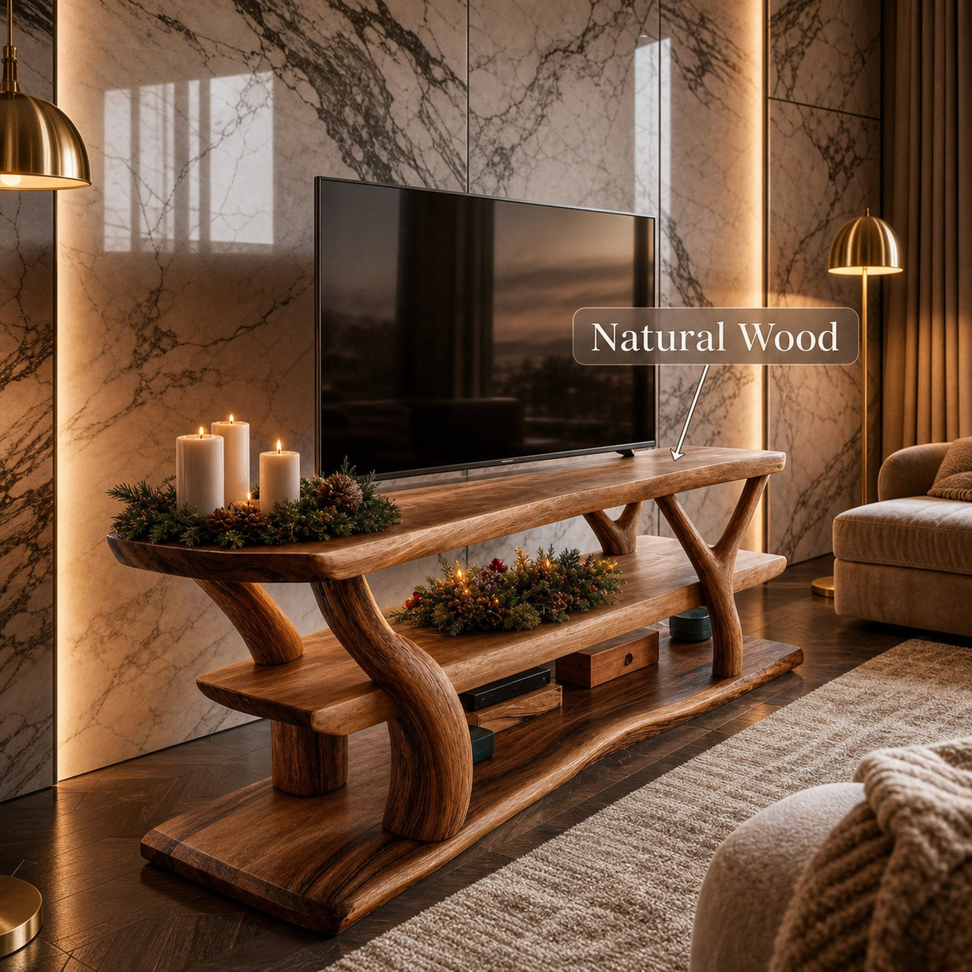 Mid Century Wooden Live Edge TV Console For Christmas Furniture - product view 6