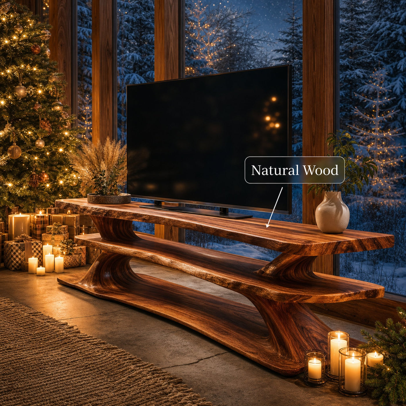 Mid Century Wooden Live Edge TV Console For Christmas Living Room - product view 6