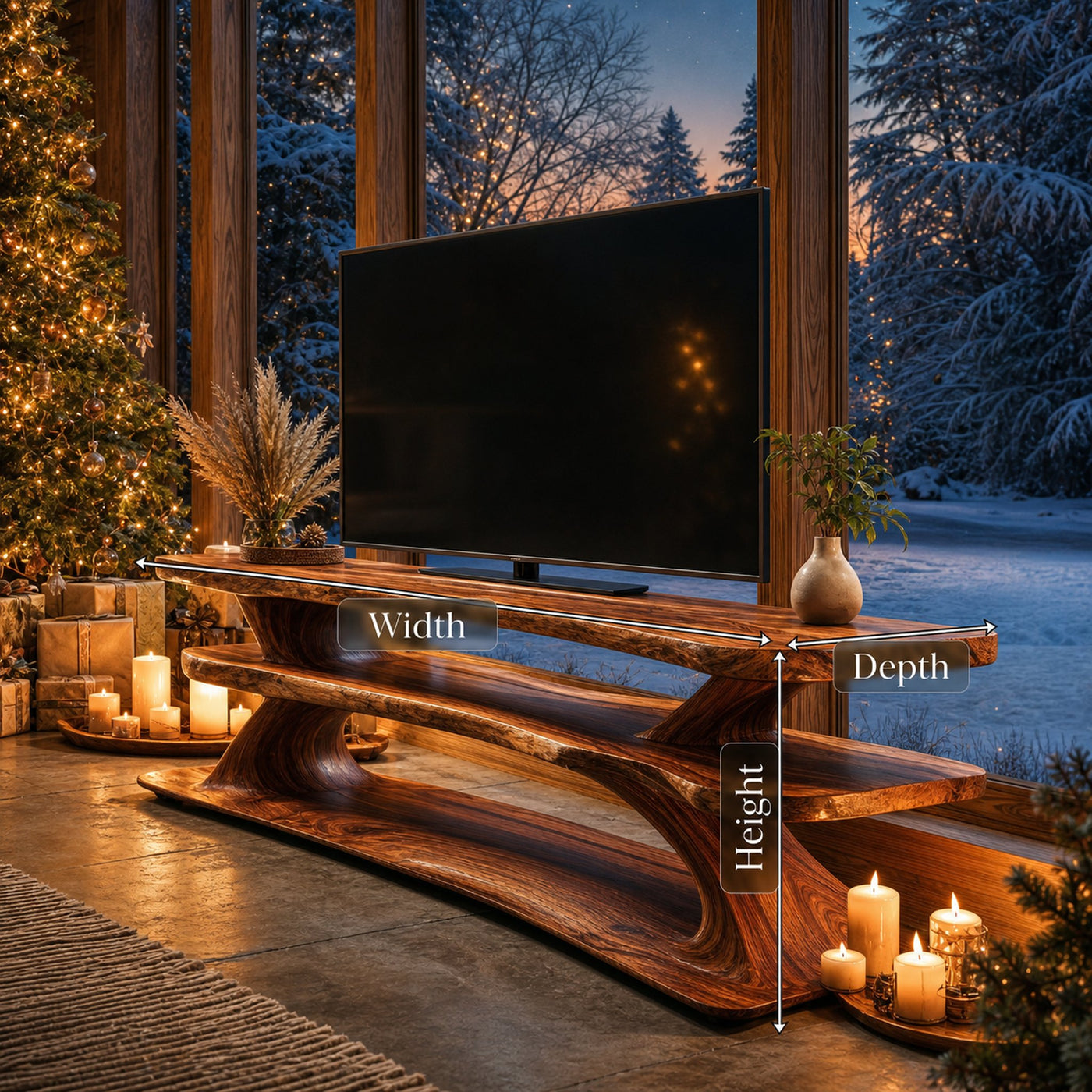 Mid Century Wooden Live Edge TV Console For Christmas Living Room - product view 7